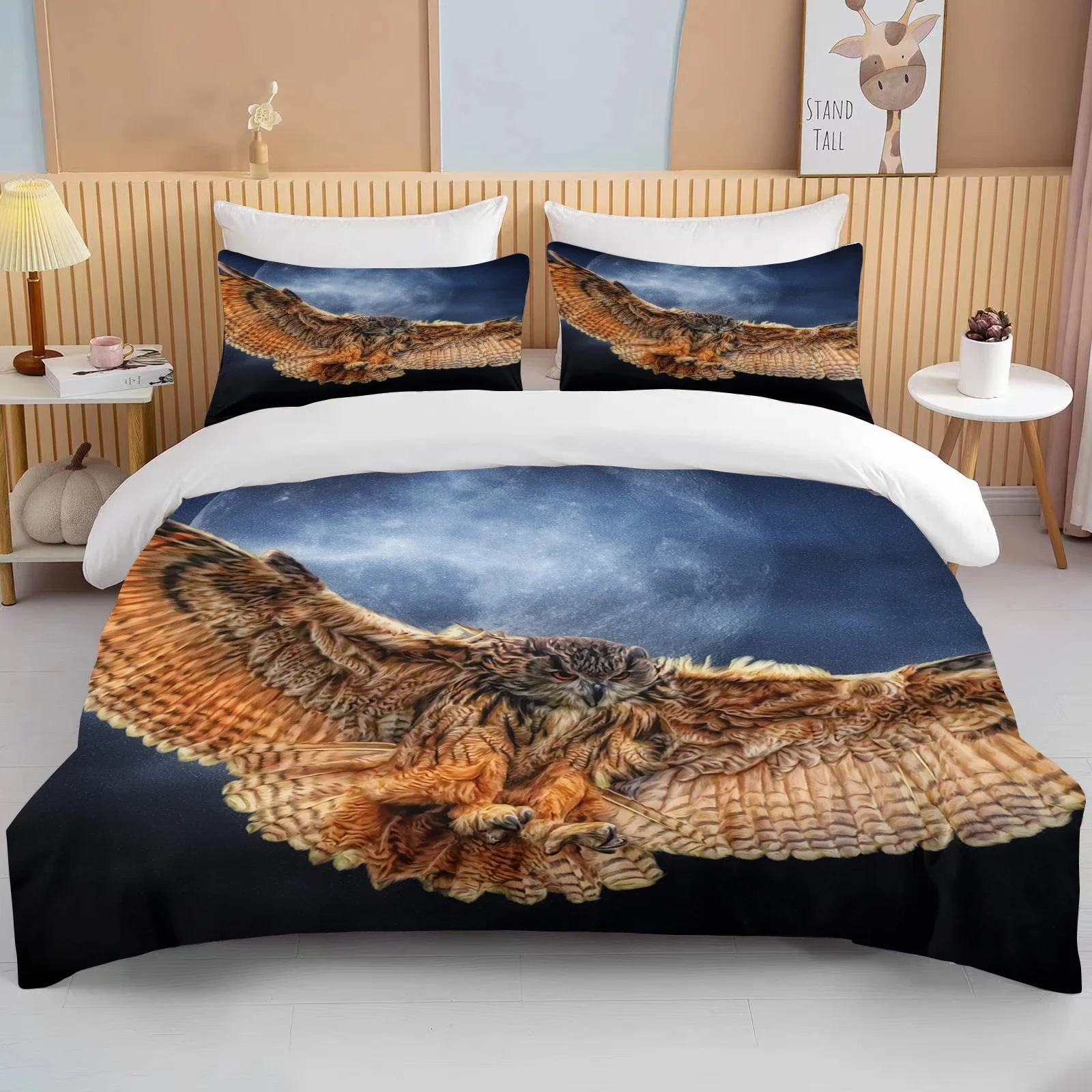 Фото Owl Bedding Set Boho Owl Duvet Cover Set for Kids Boys Girls Boho Exotic Style Comforter Cover White Chic Owl Animal Print Decor №2