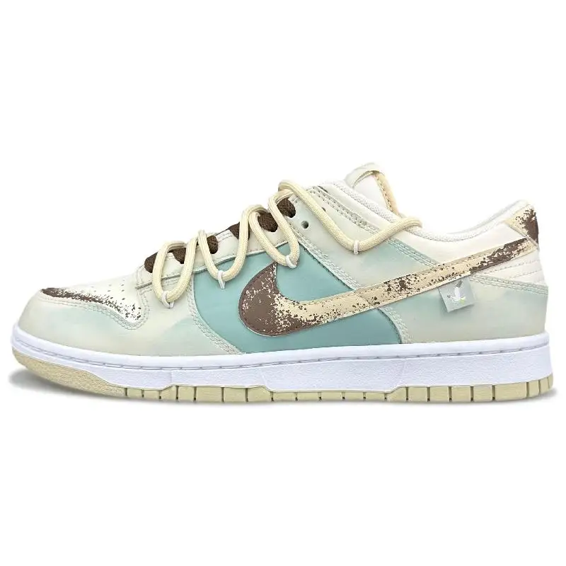 Фото 【Настроить】Nike Dunk Обувь для скейтбординга Мужские низкие кроссовки бежевого/синего/коричневого цвета DV0831-003 №2