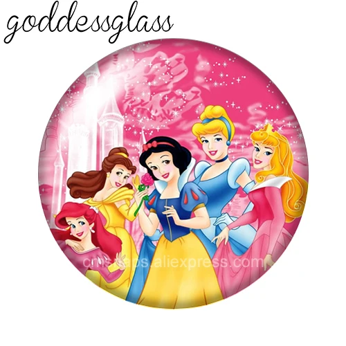 Фото Disney Princesses Elsa Belle Cinderella Ariel 12mm/18mm/20mm/25mm Round photo glass cabochon flat back Making findings keychain №4
