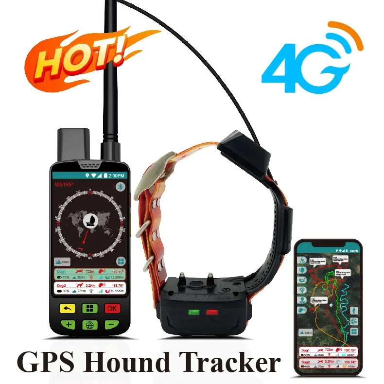 Высококачественный охотничий ошейник 4G для собак с gps-трекером для домашних животных (ошейник для отслеживания + ошейник-локатор)