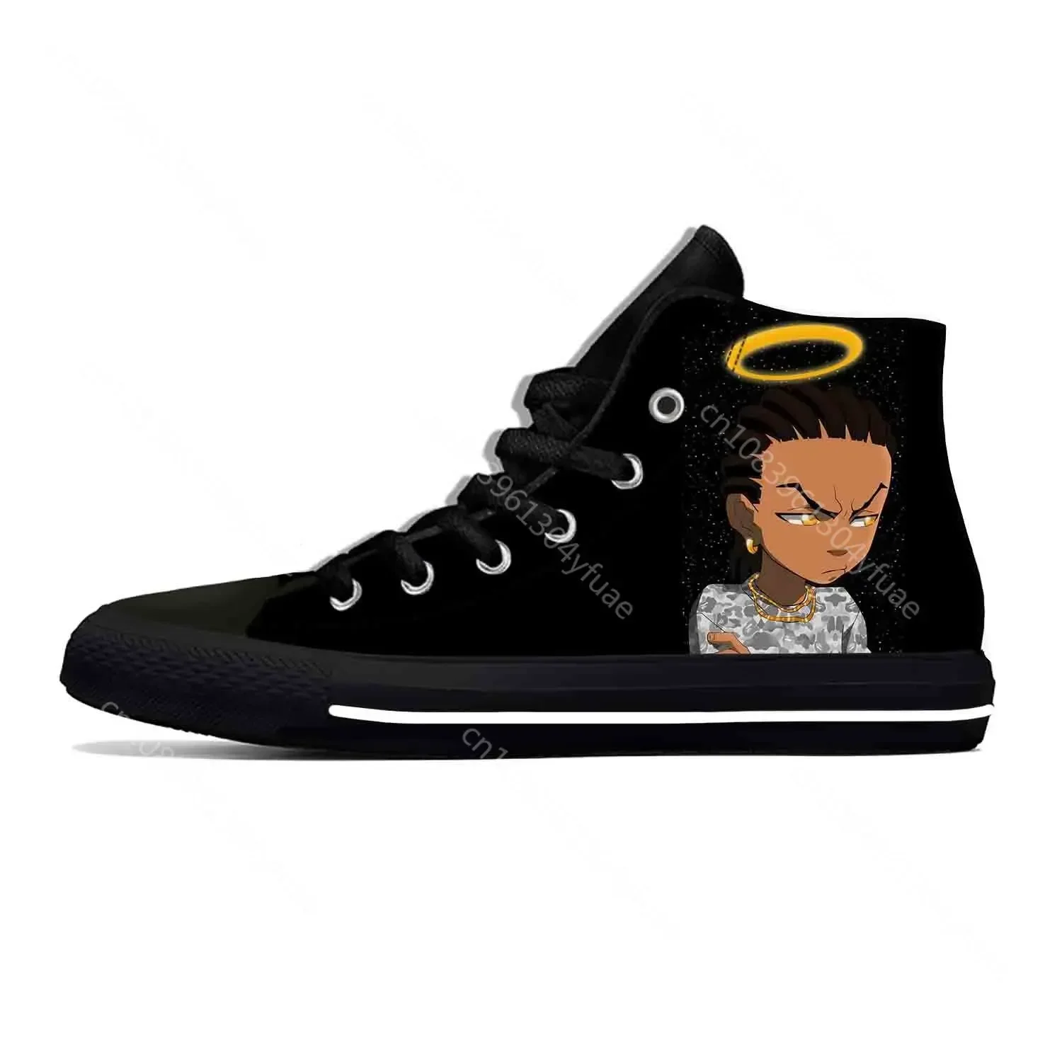 Фото Аниме Манга мультфильм Boondocks Huey Riley Freeman популярная повседневная обувь высокие легкие туфли для доски дышащие мужские и женские кроссовки №3