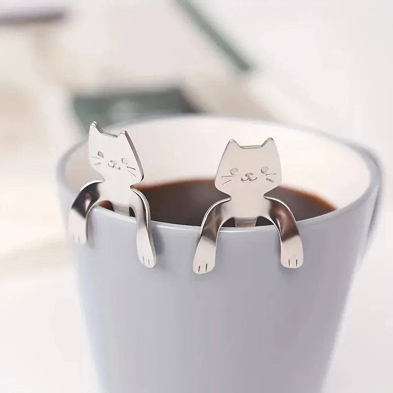 Ложка для кофе из нержавеющей стали в форме милого кота идеально подходит для десертов, закусок