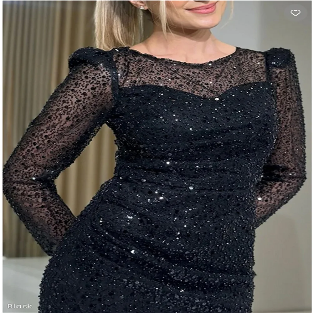 Фото 나랑드사 Rhein O Neck Элегантные женские черные вечерние платья с длинными рукавами Gala Sequin Mermaid Prom Dress Красивые платья для женщин по индивидуальному заказу №5