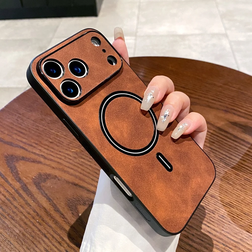 Матовый кожаный магнитный чехол из овчины для iPhone 17 15 16 Pro Max 14 Plus 13 12 11 XR XS X, защита камеры, мягкий силиконовый чехол (art.: 3920d133d5c14) - 3920d133d5c14