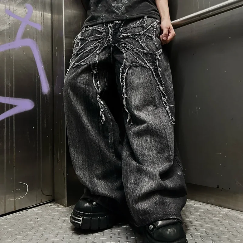Y2K Phantom Jeans High Street Spider Вышитая нашивка Хип-хоп Уличная одежда Готический ретро Негабаритные мешковатые брюки унисекс для мытья полов