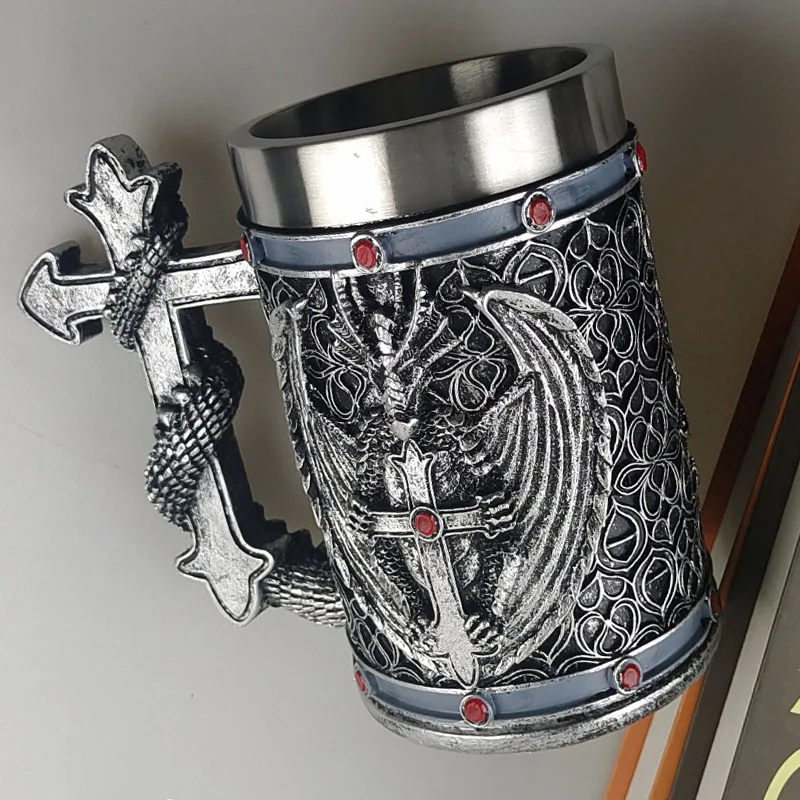 Фото Кофейная кружка с 3d-рисунком летающего дракона, креативная пивная чашка из нержавеющей стали, бокал для вина, для бара, семейный подарок на Рождество, Хэллоуин, день рождения №2