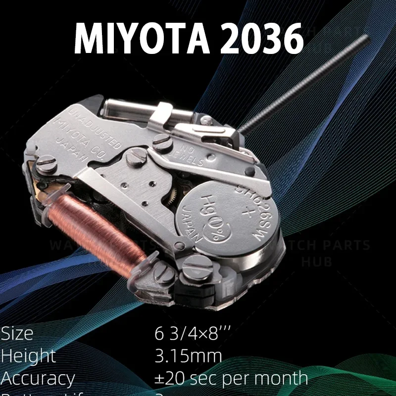Совершенно новые часы Miyota 2036, оригинальные кварцевые часы с автоматическим механизмом, 3 детали часов