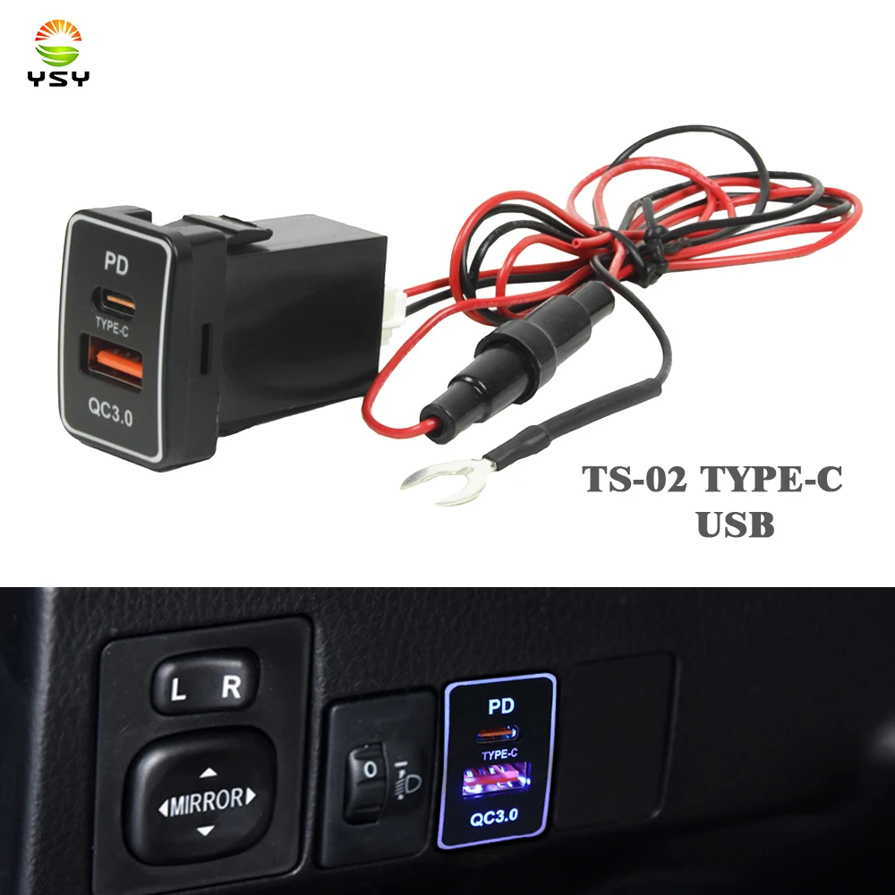 YSY 1 шт. адаптер для быстрой быстрой зарядки TYPE-C QC3.0 USB-зарядное устройство для телефона на адаптере автомобильного зарядного устройства для Toyota TS-02-UC