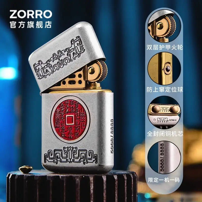 Фото Керосиновая зажигалка Zorro Mountain Ghost Money, ограниченная серия, ультратонкая чистая медь, индивидуальный подарок для мужчин №5