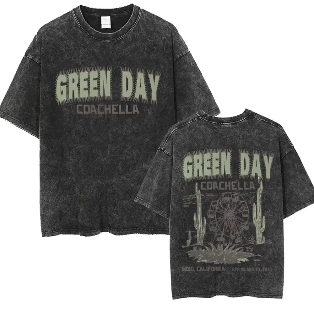 Випраная винтажная футболка с рисунком в стиле панк-группы Green Day для мужчин и женщин, классические футболки в готическом стиле в стиле рок, мужская повседневная футболка большого размера с круглым вырезом