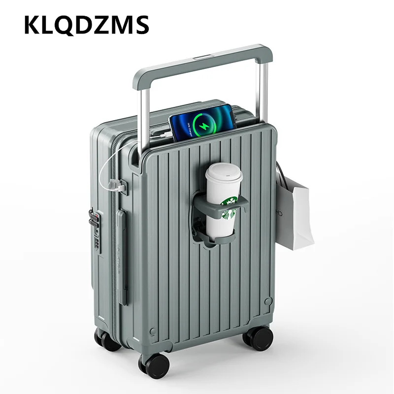 Фото KLQDZMS чемодан с зарядкой через USB, 20-дюймовый чемодан для ноутбука с передним отверстием, многофункциональный женский чемодан на колесиках 24 
