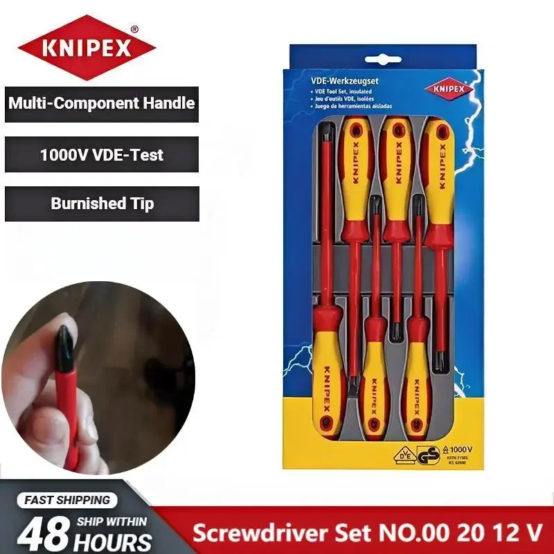 KNIPEX 00 20 12 V01 1000 В Набор изолированных отверток с тестом VDE, 4 шт. Винты с шлицем, 2 шт. Винты с крестообразным утоплением Phillip PH1 PH2