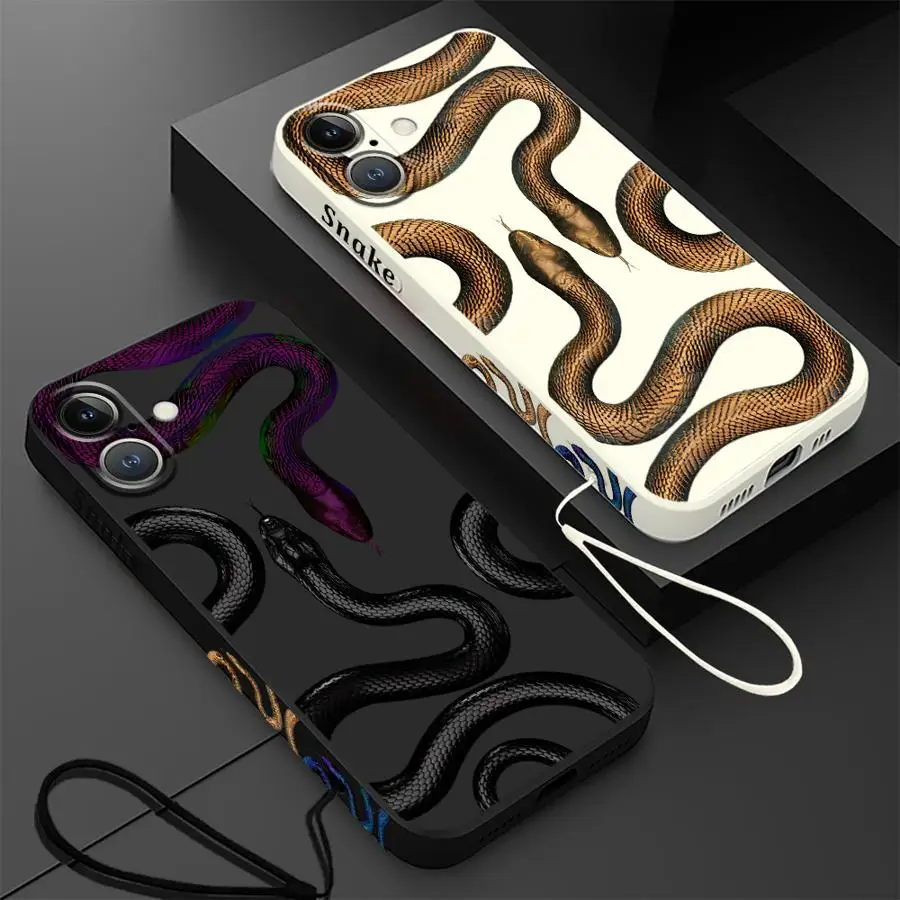 Мягкий чехол для телефона Apple iPhone 16, 14, 15 Plus XS 7, 8, 11, 12, 13 Pro Max XR 16e, модная роскошная змея