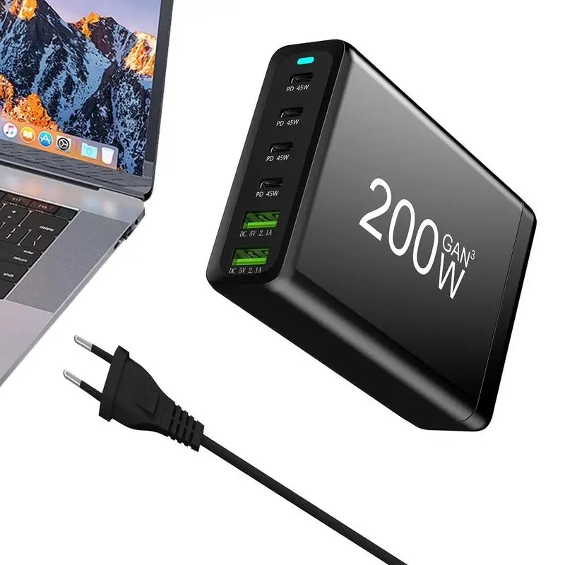 Настольная зарядная станция с 6 портами, 200 Вт, USB C