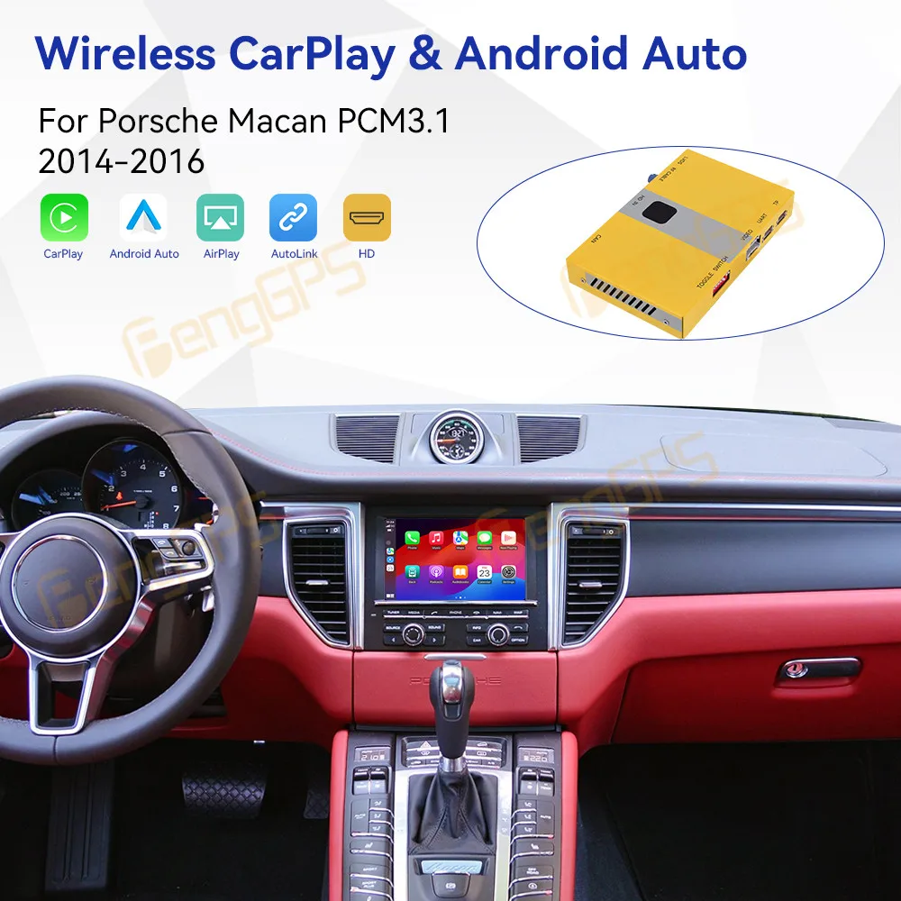 Фото Беспроводной Carplay Android Auto декодер смарт-модуль для Porsche Macan PCM3.1 2014-2016 автомобильные аксессуары №2
