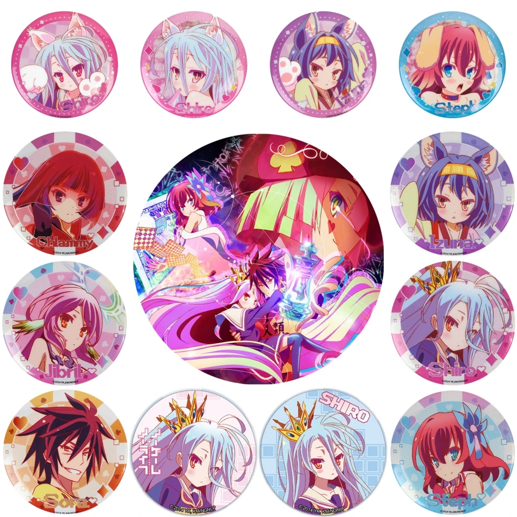 58 мм аниме без игр без ЖИЗНИ Sora Shiro Riku Dora Stefani Dora косплей значок булавка SPTE жестяная брошь ﻿   Опора Xmas Gilf