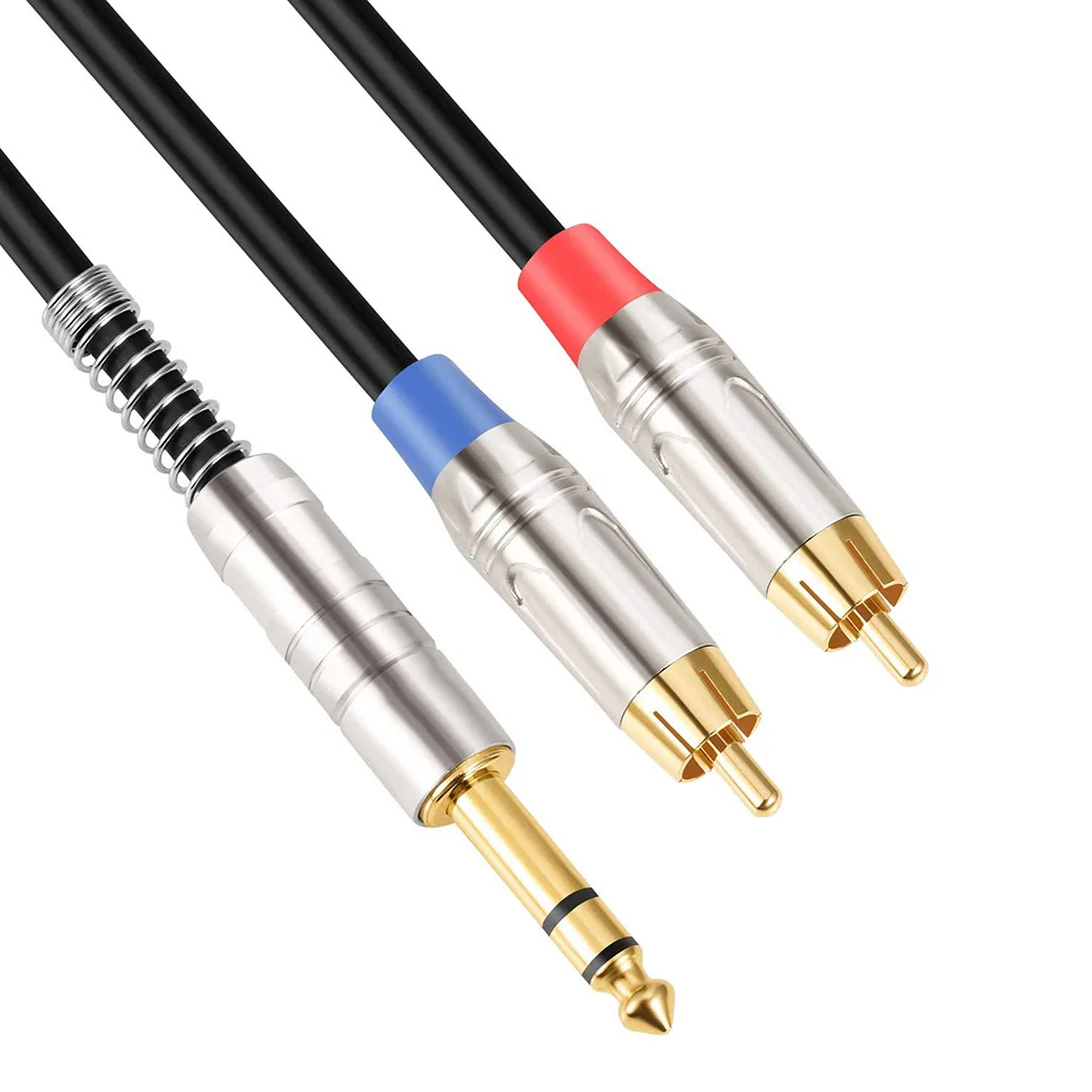 Кабель со штекером 6,35 мм на 2 RCA, стереокабель со штекером на штекер, позолоченный аудиокабель AUX для музыкального усилителя, Кабель 1,8 м, 3 м