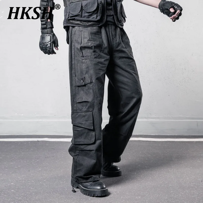 HKSH весенние новые нишевые оригинальные американские ретро Vibe Techwear прямые брюки-карго с несколькими карманами мужские свободные темные стильные брюки в стиле сафари HK4093