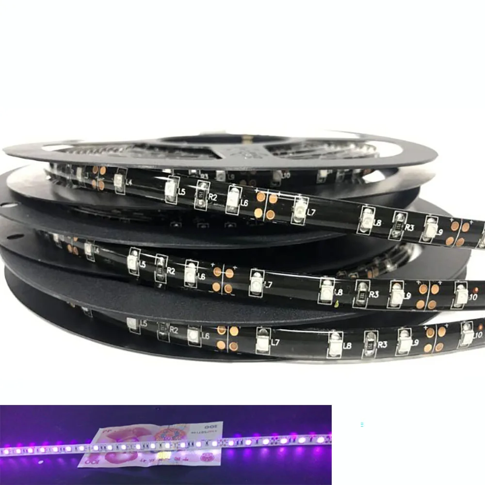 Ультрафиолетовая Светодиодная лента, 5 м, 12 В, IP20, IP65, водонепроницаемая, 395nm, 60 /120 светодиодов/м, 2835 SMD, Светодиодная лента, флуоресцентная лампа