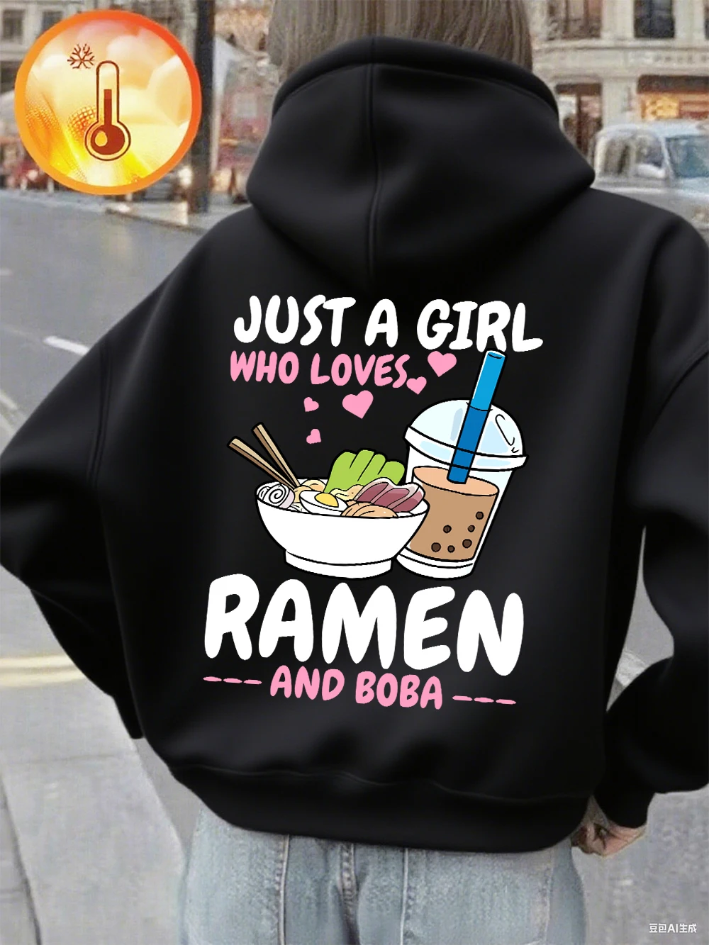 Толстовки с принтом Loves Ramen And Boba, женские базовые свободные толстовки, зимний флисовый теплый пуловер, повседневная женская одежда с карманами
