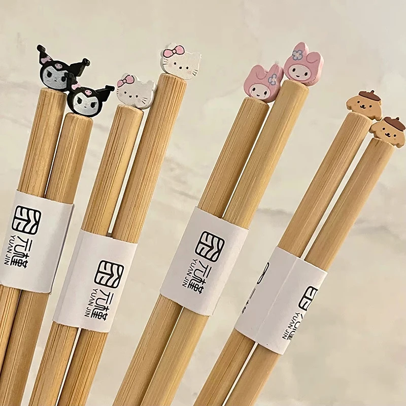 Фото Kawaii Sanrio My Melody Новые палочки для еды Бытовая Посуда простые товары из бамбука для здоровья и окружающей среды HelloKitty №3