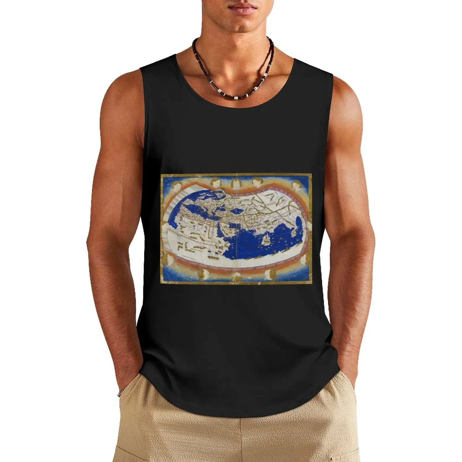 Древняя карта мира от Ptolemy Tank Top, летние бестселлеры, мужская одежда