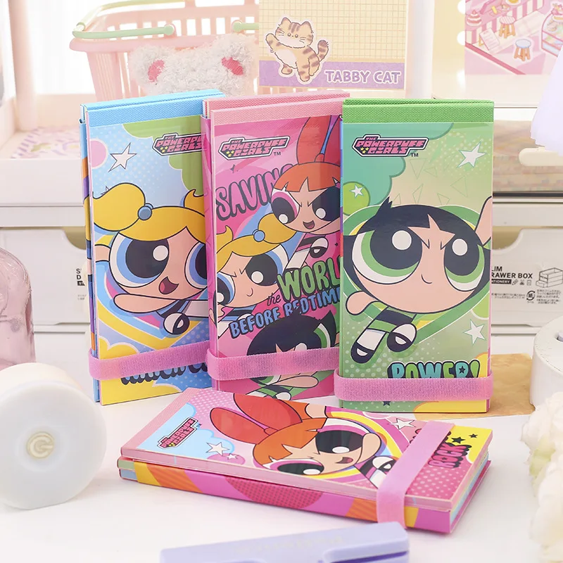 Серия Powerpuff Girls, тройной блокнот с героями мультфильмов, подлинный совместный бренд, забавный тройной блокнот, студенческий блокнот