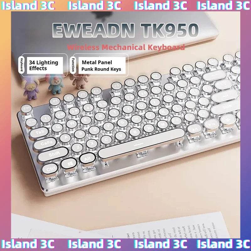 EWEADN TK950 Беспроводная пишущая машинка в стиле панк Механическая клавиатура Трехрежимная игровая офисная эргономичная киберспортивная портативная ПК Офисные аксессуары