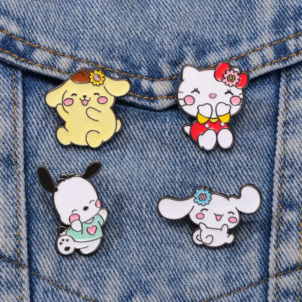 Фото 1 шт., брошь на пуговицах «Hello Kitty», милая Pochacco Cinnamoroll, эмалированная булавка на лацкан, металлический значок в стиле аниме, рюкзак, одежда, ювелирное изделие, подарок №4