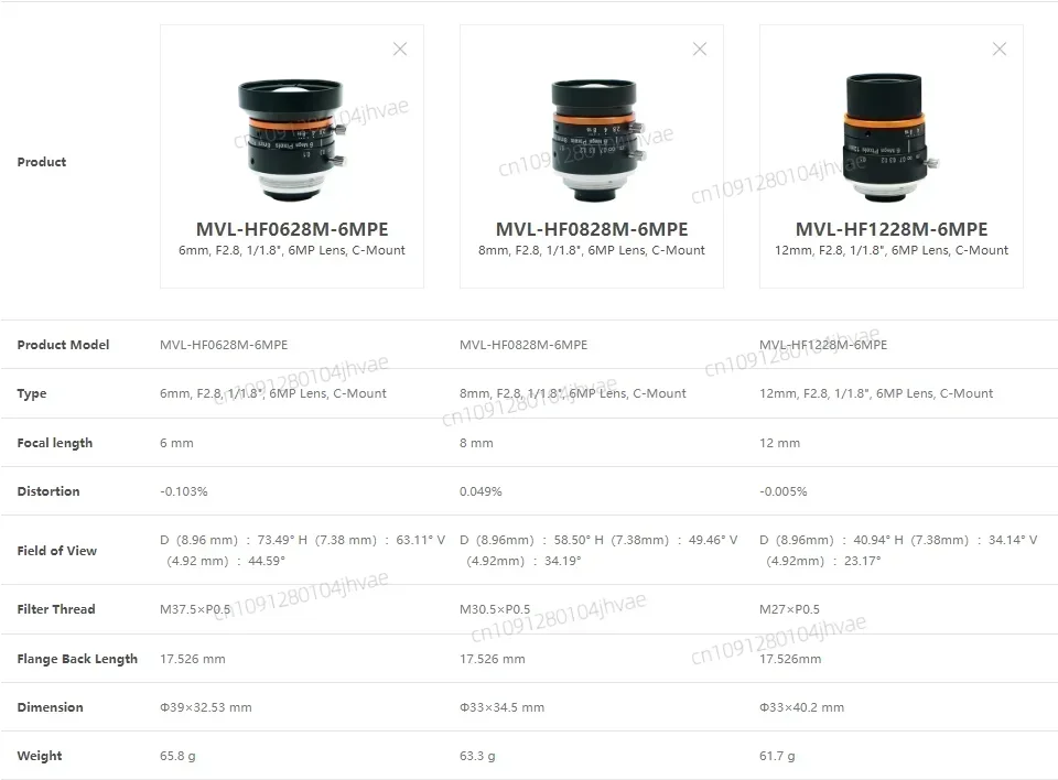 Горячий промышленный объектив HIKROBOT MVL-HF1228M-6MPE 6MP 12mm F2.8 1/1.8 