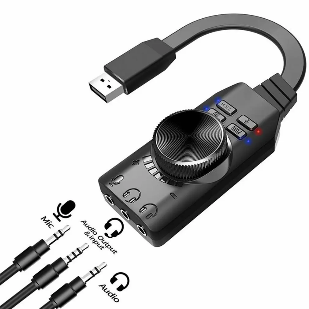 Фото Внешняя звуковая карта USB, стерео микрофон, динамик, гарнитура, аудиоразъем, кабель 3,5 мм, адаптер, переключатель звука, регулировка громкости, свободный привод №2