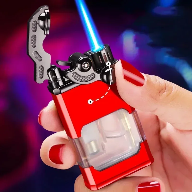Фото Metalen Tuimelaar Lichtge ?????? Buta Xoiler Transparant Gas Venster Winddicht Gitzlauwe Vlam Aanstekers Roken Gadget №2