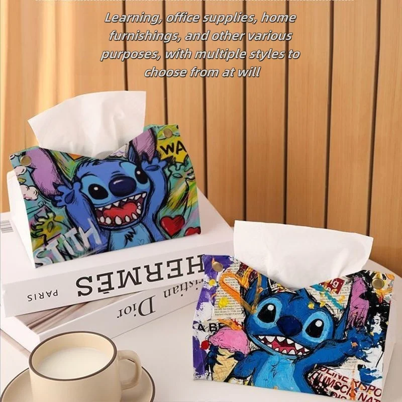 Фото Новая коробка для салфеток Disney Lilo and Stitch, кавайные аксессуары с принтом аниме, коробка для рисования, сумка для хранения домашних салфеток №2