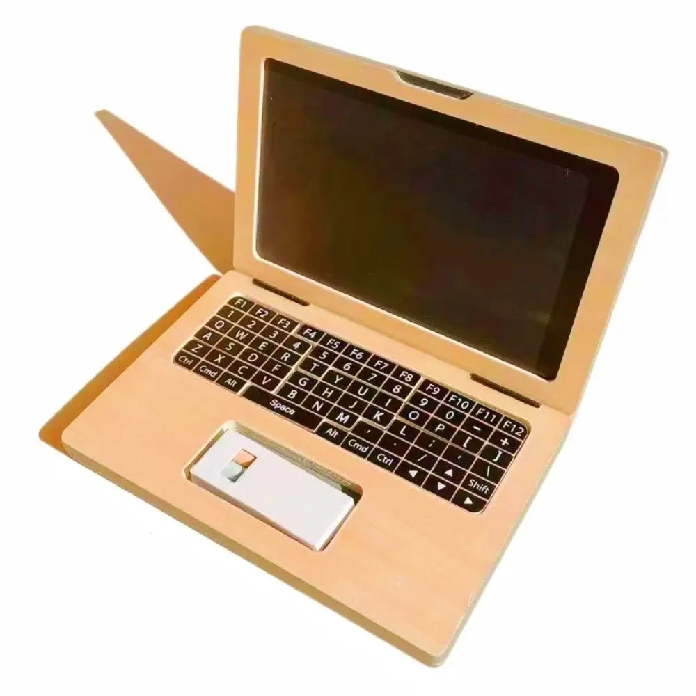 Laptop Shaped Simulation Drawing Board Multifuntional Wooden Early Education Board Recognize Writing Training
