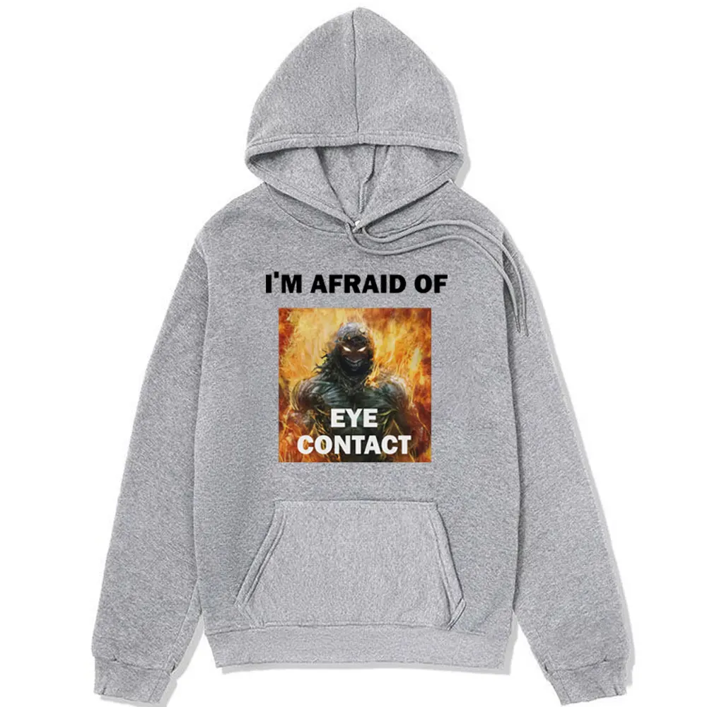 Фото I'm Afraid of Eye Contact Humor Funny Hoodie Men Winter Retro Harajuku Sweatshirt Y2k Fashion Pullover Male Oversized Streetwear №3