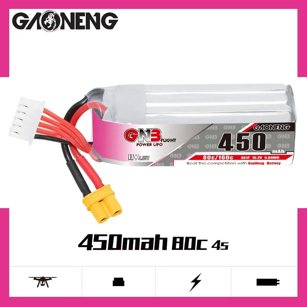 GAONENG GNB 450 мАч HV 4S 80C 160C 15,2 В XT30 LiPo аккумулятор Cine Whoop Cinelog Cinewhoop Крытый FPV запасные части RC