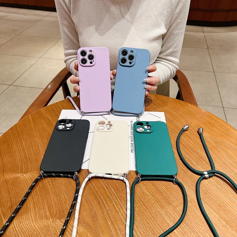 Жидкий силиконовый чехол с ожерельем и ремешком через плечо для iphone 16 15 14 13 12 11 Pro X XR XS Max 6 7 8 Plus SE 20 Covever