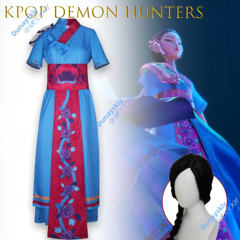 Женское синее платье для косплея KPop Demon Hunters HUNTR/X, корейский волнистый костюм пионера, персонаж аниме HanFu COS