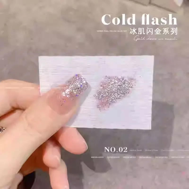 Фото Museluoge Ice Muscle Star Flash Glitter Gel Nails Polish Glitter Nail Gel Полуперманентный замачиваемый УФ-лак для ногтей для маникюрного салона №2