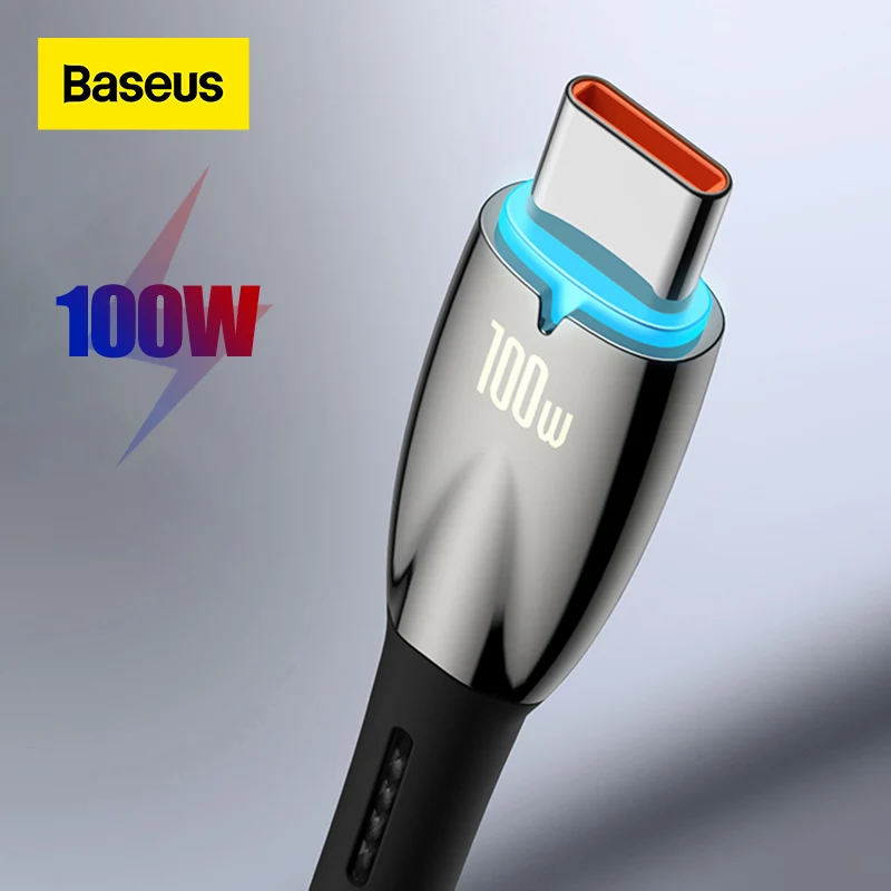 Baseus PD100W светодиодный Usb кабель Type C кабель для быстрой зарядки Type-C к Type-C 5A Мобильный телефон шнур для ноутбука Xiaomi Samsung