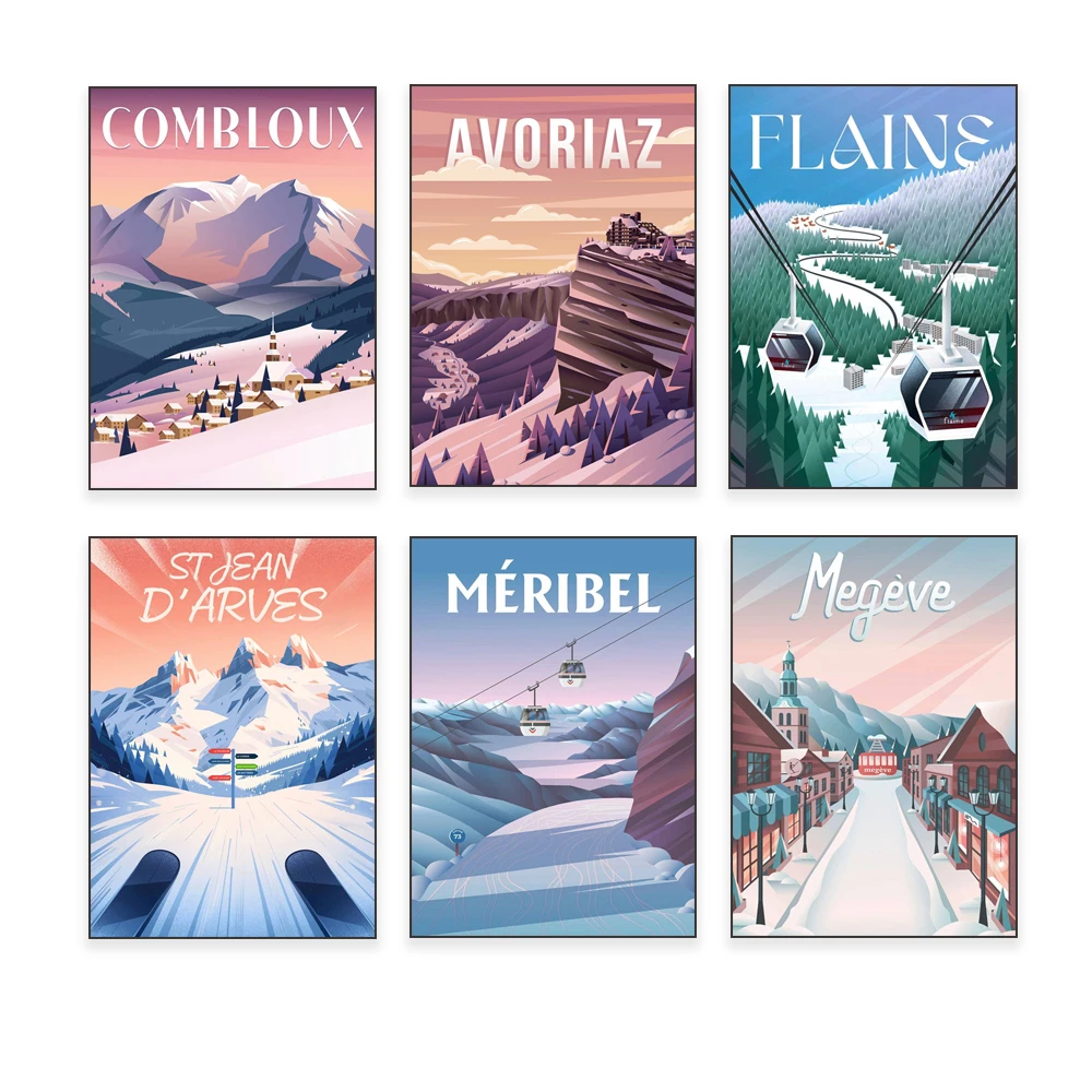 Mont Blanc, Annecy - Flaine, Saint-Lary-Soulan - Pyrenees, Les Carroz d'Arâches - Le Grand Massif, горы, постер для поездки на лыжах