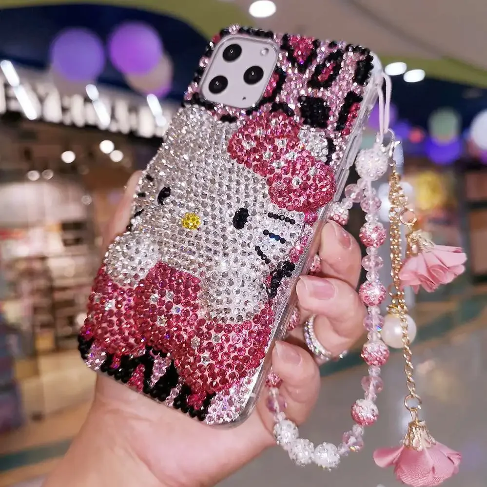 Чехол для iPhone 15 14 13 Pro Max iPhone Xs 8 plus со стразами 7 мультяшный Hello Kitty 11 защитный чехол 6 Женский 12