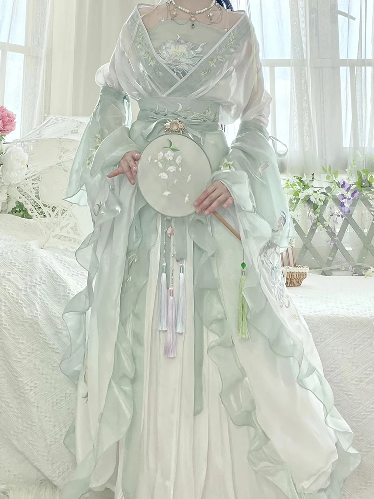 Фото Набор для косплея Hanfu Bordir Tradisional Kuno stou Cosplay Peri karnavy Gaun Dansa Hanfu Hijau №5