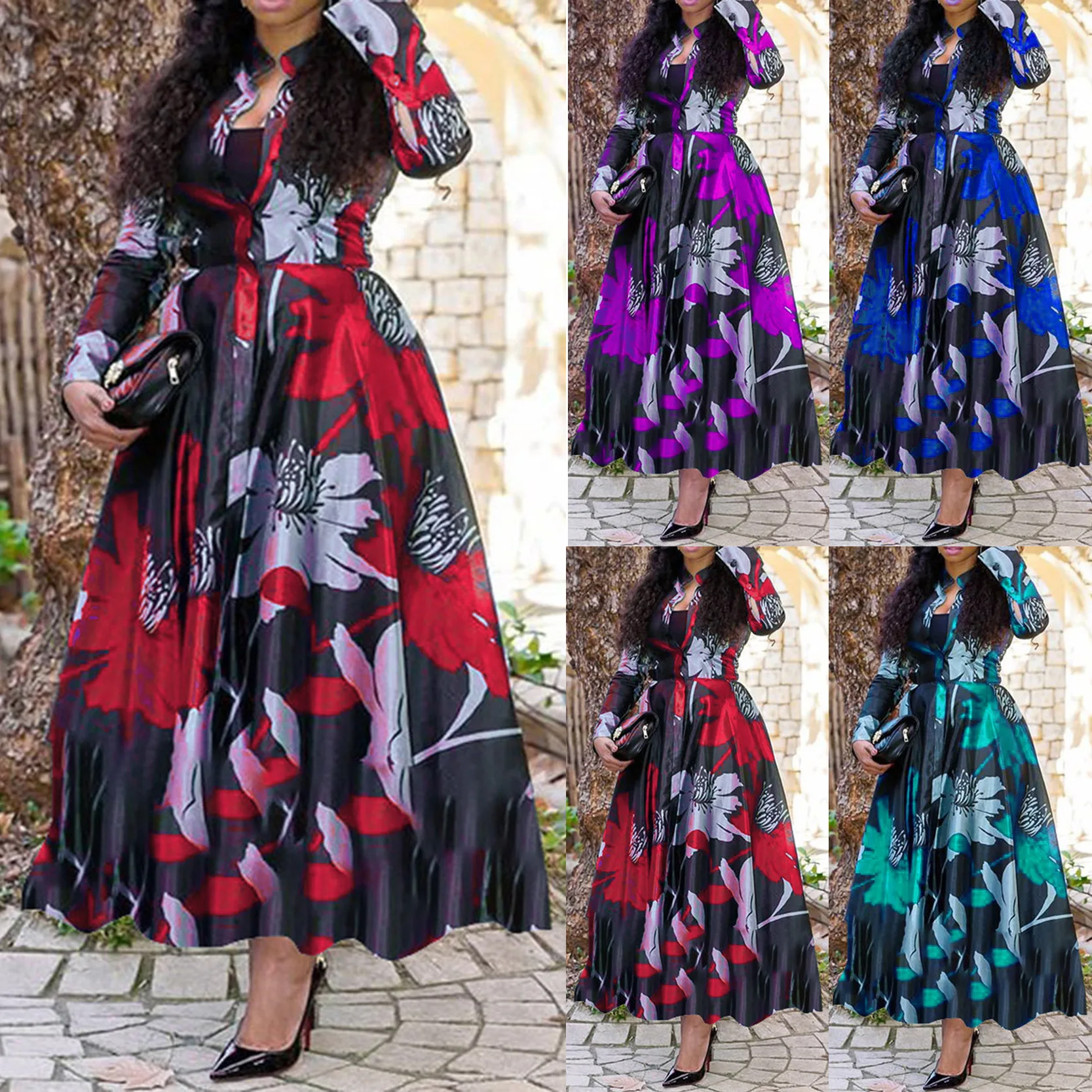 Фото Осеннее новое платье Elegante Dama в стиле бохо, свободное трапециевидное платье с плиссированной талией, официальное платье с длинными рукавами Herbst Kleider Vestidos De Gala №2