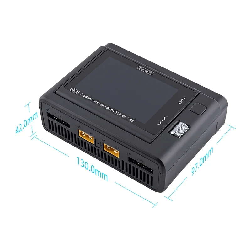 Фото ToolkitRC M8D 1600W 50A Двухканальное зарядное устройство с 3,5 - дюймовым перевернутым экраном 65W быстрое зарядное устройство для аккумуляторов Lipo LiFe 1 - 8S RC №4