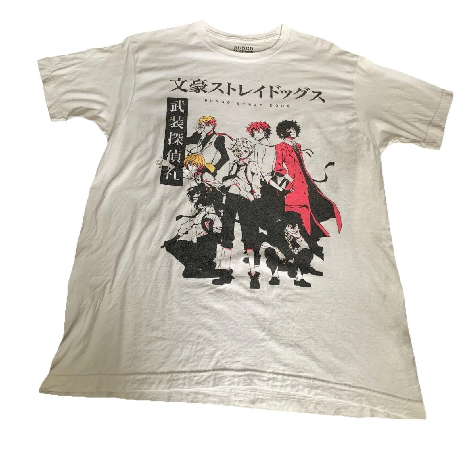 Мужская футболка Bungo Stray Dogs - группа спереди и сзади под кандзи Sz