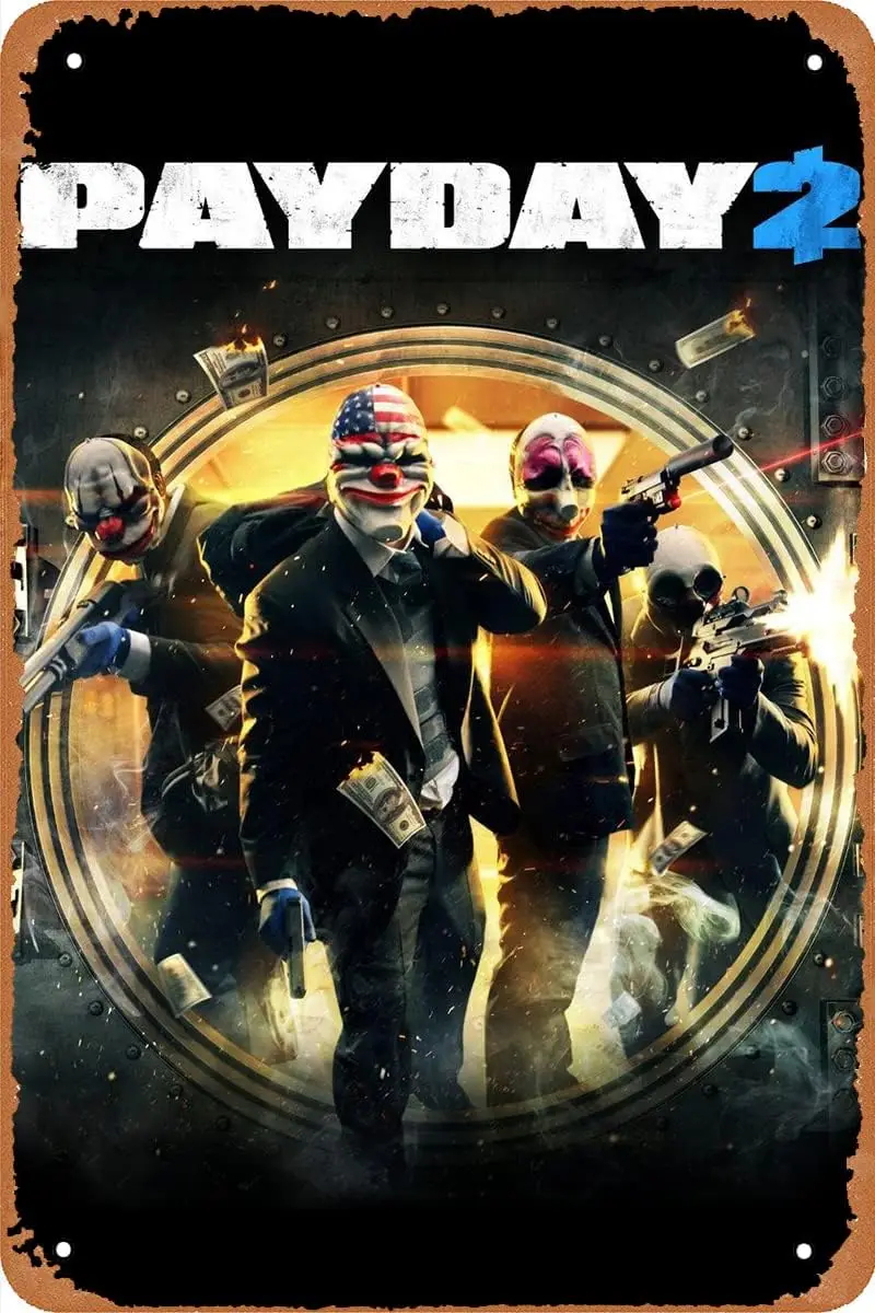 q1, Tin Sign для видеоигр Luujiralun, плакат Payday 2, винтажные металлические вывески, украшение стены комнаты, спальня для мальчиков, геймерская комната, детская комната 12x8