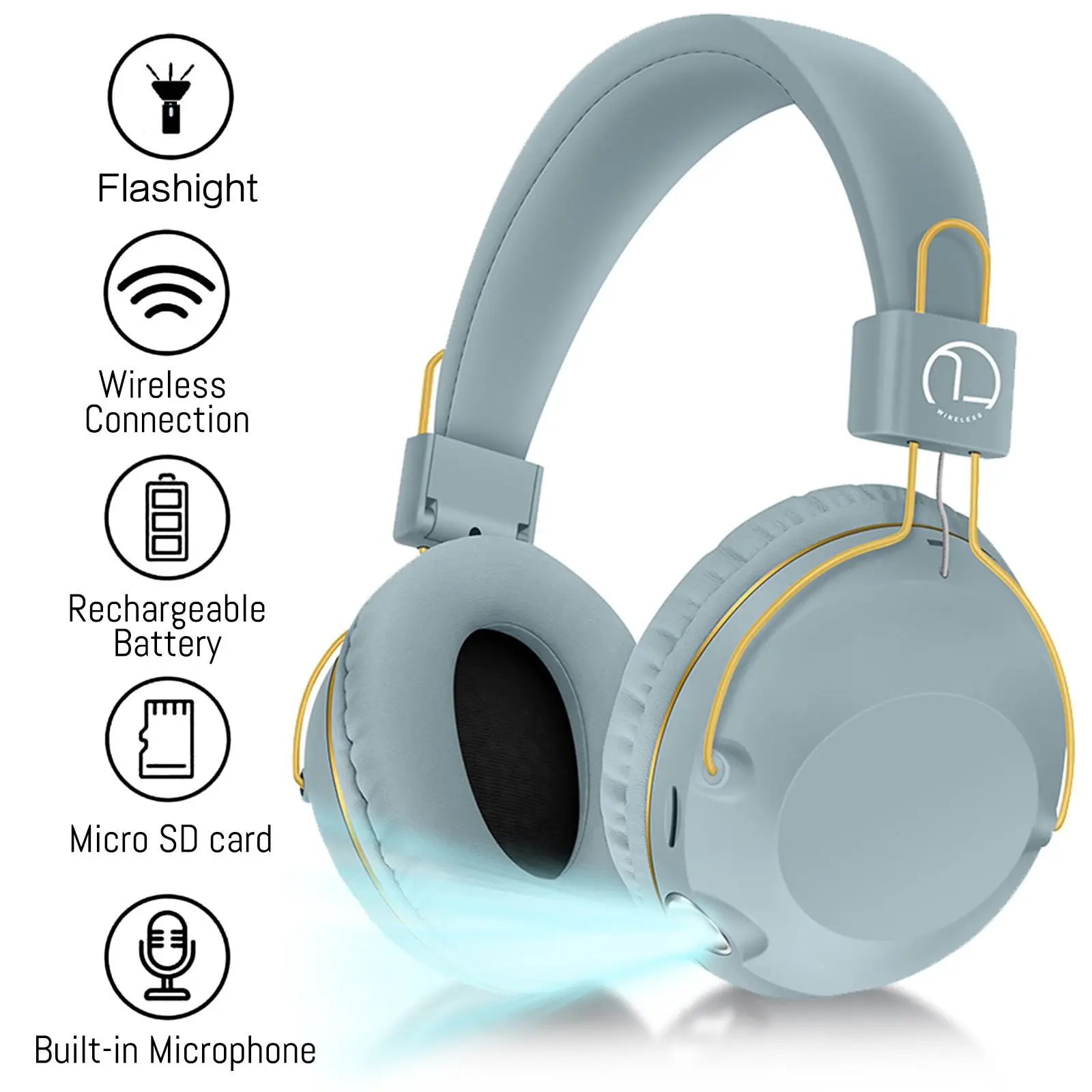 Новинка 2024, беспроводные наушники Bluetooth, музыкальные наушники с подсветкой большого радиуса действия, складной дизайн, Поддержка проводной SD-карты