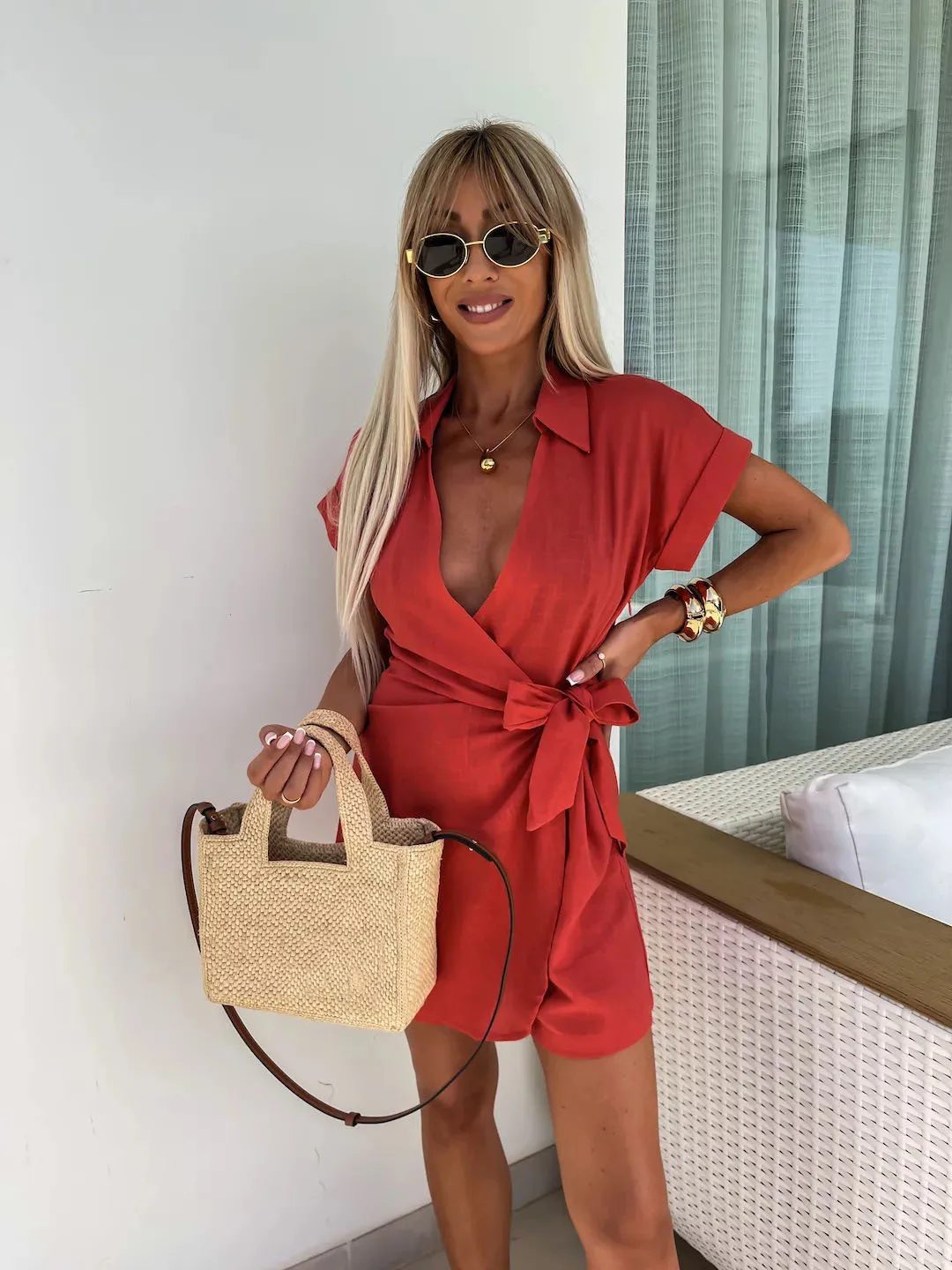 Summer New Cotton Linen Jumpsuit Fashion Casual Solid Short Sleeved Women's Clothing Sexy Deep V Neck Irregular Lace Up Jumpsuit (art.: 3920cbe6731a9) - 3920cbe6731a9