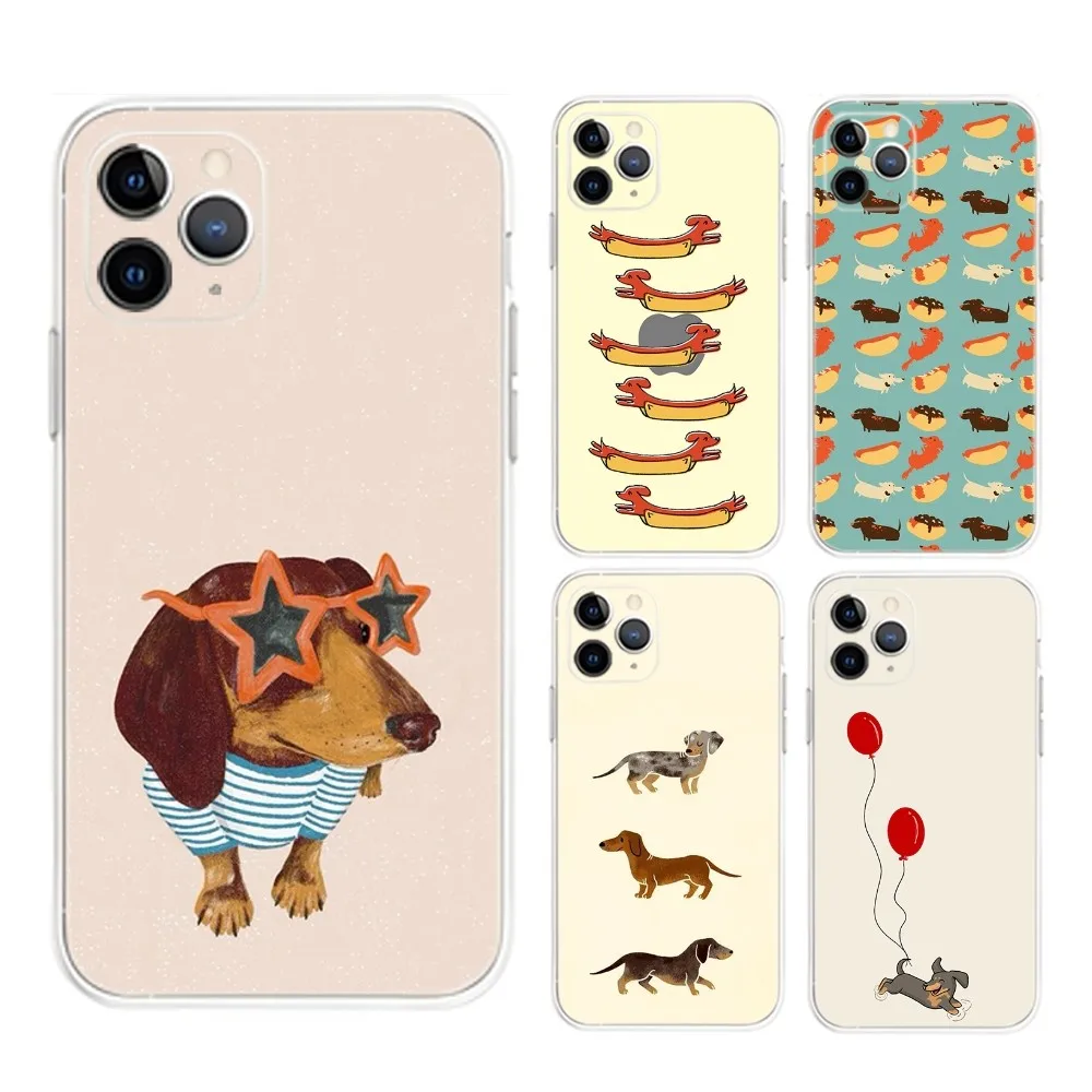 Чехол для телефона с таксой сосиской для iPhone Apple 16,15,14,13,12,Mini,11,Pro,Max,Plus,X,XR,XS,8,SE,2020,Plus прозрачный чехол